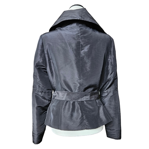 Spanner evening formal event cocktail black jacket blouse with sash shiny 12 - Picture 2 of 15